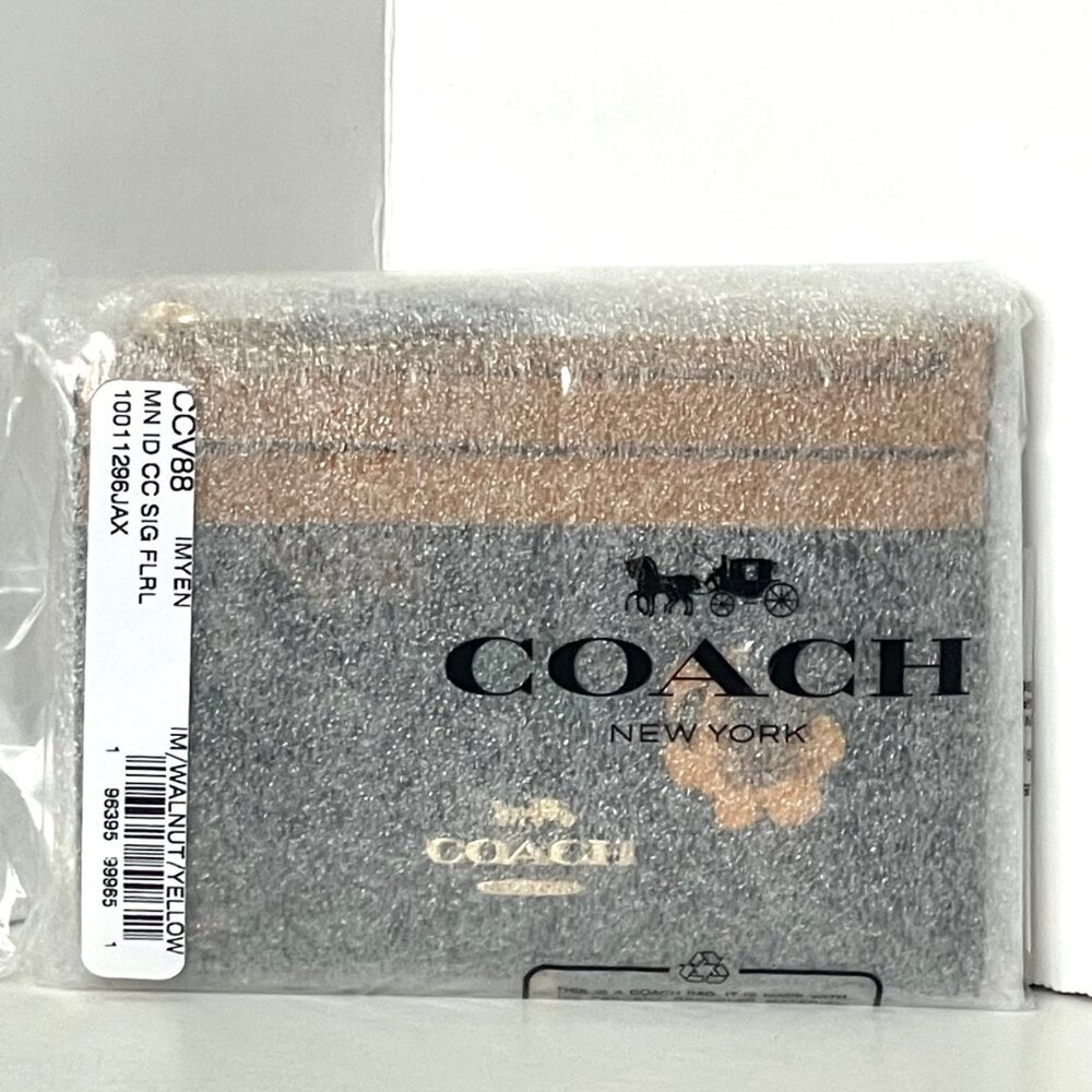 NWT Coach Mini Skinny ID Wallet CCV88 Signature Canvas Floral Brown Walnut - Picture 3 of 7
